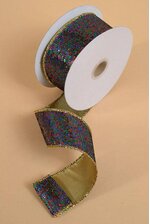 1.5" X 10YDS GLITTER WIRED RIBBON W/GOLD EDGE MULTICOLOR