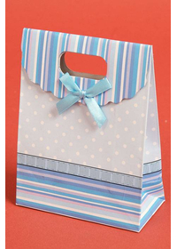 4.75" X 6.3" X 2.35" PAPER GIFT BAG W/BOW BABY BLUE PKG/12