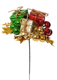 7" HOLLY PICK WITH 3 GIFT BOX ASSORTED PKG/12