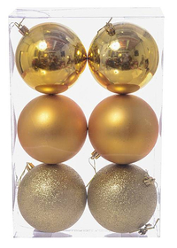 100MM SHINY/MATTE/GLITTER PLASTIC BALL GOLD PKG/6