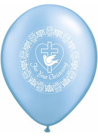11" ROUND LATEX BALLOON "FOR YOUR CHRISTENING" PEARL AZURE PKG/50