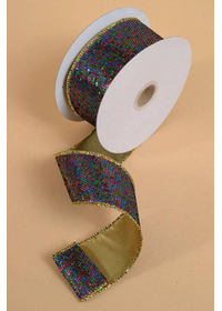 1.5" X 10YDS GLITTER WIRED RIBBON W/GOLD EDGE MULTICOLOR