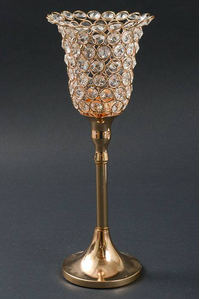 14.5" CRYSTAL CANDLE HOLDER GOLD