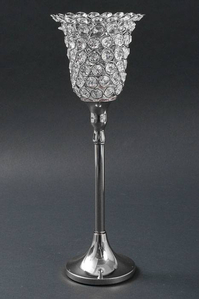16.5" CRYSTAL CANDLE HOLDER SILVER