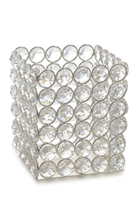 3.5" X 3.5" X 4.25" CRYSTAL BEAD CANDLE HOLDER SILVER