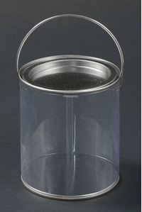 4.75" X 6" ROUND CONTAINER W/WIRE HANDLE CLEAR/SILVER