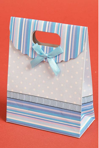 4.75" X 6.3" X 2.35" PAPER GIFT BAG W/BOW BABY BLUE PKG/12