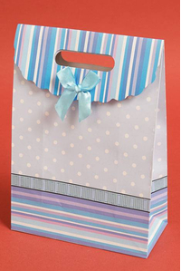 7.5" X 10.5" X 3.5" PAPER GIFT BAG W/BOW BABY BLUE PKG/12