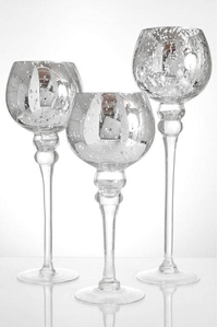 12"/14"/16" MERCURY GLASS CANDLE HOLDER SILVER SET/3