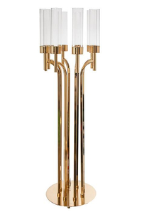 42" METAL 8-LITE CANDLE HOLDER W/GLASS GOLD