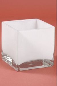 4" CUBE GLASS VASE WHITE