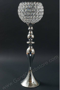 26.5" CRYSTAL BEAD CANDLE HOLDER SILVER