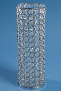 12" X 4" CRYSTAL BEAD CANDLE HOLDER SILVER/CLEAR