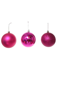 80mm Shiny/matt/glt Ball Ornament Fuchsia Box/6