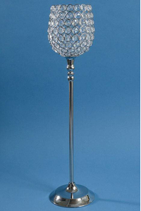 23.25" CRYSTAL BEAD CANDLE HOLDER SILVER/CLEAR