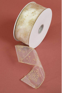 2.5" X 50YDS SNOWFLAKE RIBBON IVORY/GOLD