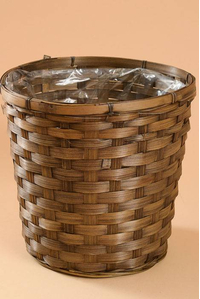 9.5" X 10" STAINED BAMBOO PLANTER BROWN