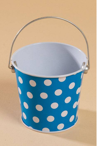 3" X 3.25" METAL BUCKET W/DOTS BLUE/WHITE