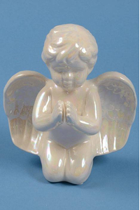 6.25" KNEELING ANGEL IRIDESCENT WHITE