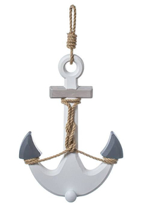 12.5" X 23" WOOD ROPE ANCHOR WHITE/GREY