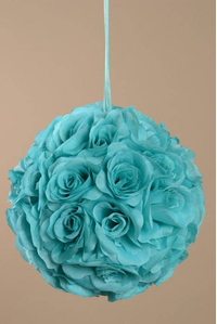 10" ROSE BALL W/RIBBON AQUA