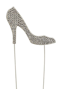 7.25" RHINESTONE MONOGRAM CAKE TOPPER SHOE SILVER