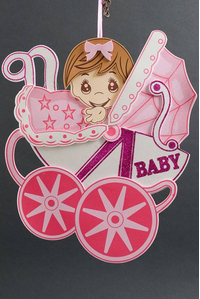 13" X 15.5" BABY SHOWER CARRIAGE FOAM SIGN PINK