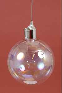 100MM PEARLIZED GLASS BALL ORNAMENT CLEAR PKG/6