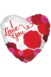 18" "I LOVE YOU" BIG ROSES HEART FOIL BALLOON RED PKG/10