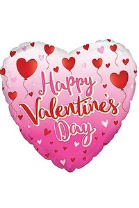 17" HAPPY VALENTINE'S DAY BALLOON HEARTS PINK PKG/10