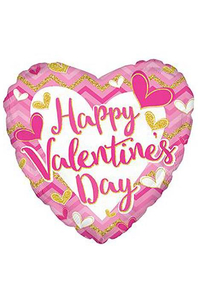 17" HAPPY VALENTINES DAY PINK CHEVERON PKG/10