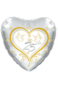 18" HEART SHAPED FOIL BALLOON 25TH ANNIVERSARY SILVER/GOLD PKG/10