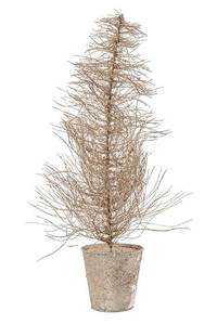 36" POTTED GLITTER/MICA HARDNEEDLE PINE TREE GOLD
