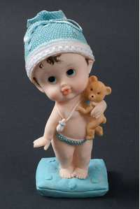 9.5" CERAMIC BABY BOY W/TEDDY BEAR BLUE