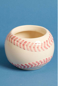 4.25"  X 6.25"  ROUND CERAMIC BASEBALL PLANTER BEIGE/PINK