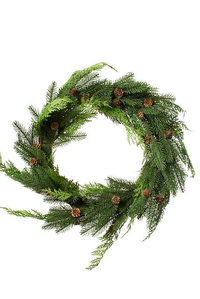 24" JUST CUT PLAS WOODLAND PINES WREATH NATURAL/FROSTED
