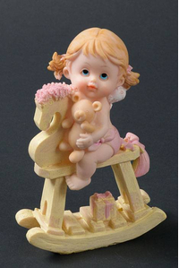 6.5" CERAMIC BABY GIRL W/ROCKING HORSE PINK