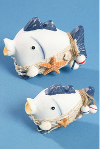 4.5"/6" WOODEN FISH NAVY/WHITE SET/2