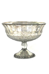 6.75" X 5.25" GLASS PEDESTAL BOWL CLEAR/ANTIQUE SILVER