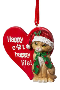 3" RSN HAPPY CAT ORNAMENT RED/GREEN