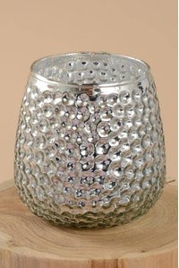 3" X 4" MERCURY GLASS CANDLE HOLDER SILVER
