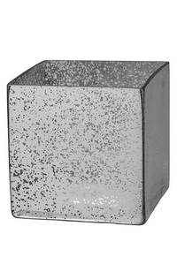 6"X6"OPEN, 6"H SQUARE GLASS VASE MERCURY SILVER