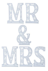 20" CARVED LETTER "MR&MRS" WHITE PKG/6