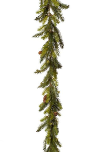 6FT PLASTIC MINI SPRUCE GARLAND W/CONES MOSS GREEN