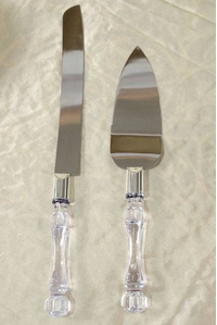 CAKE KNIFE SET W/ACRYLIC HANDLE CLEAR