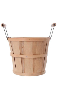 7" X 6" ROUND SPLIT WOOD BUSHEL W/WIRE HANDLE