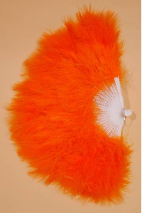 12" FOLDING FAN W/FEATHER ORANGE