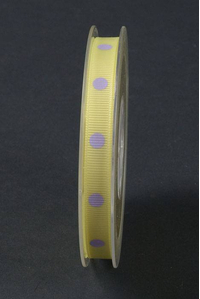 3/8" X 17YDS GROSGRAIN POLKA-DOT RIBBON BABY MAIZE/LIGHT ORCHID