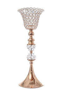 21" CANDLE HOLDER W/BEADS/CRYSTAL GOLD