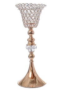 19.5" CANDLE HOLDER W/BEADS/CRYSTAL GOLD